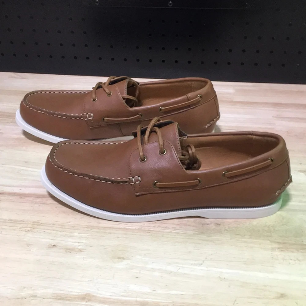 New WB Club Room Men's Brown Leather‎ Boat Shoes